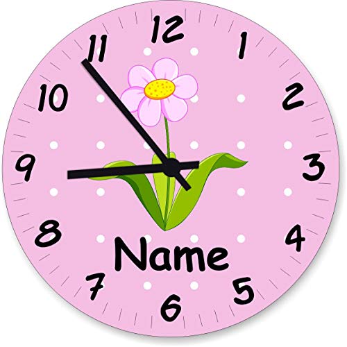 ShirtInStyle Wanduhr Kinderzimmer Wanduhr Blume mit Wunschnamen Geschenk Uhr Kinder Handmade, 29cm, Pastellrosa von ShirtInStyle