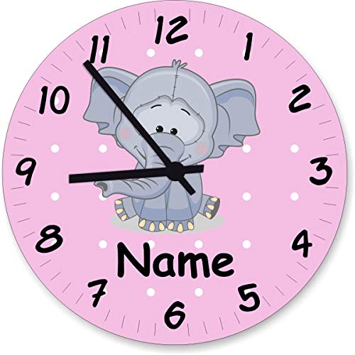 ShirtInStyle Wanduhr Kinderzimmer Wanduhr Elefant mit Wunschnamen Geschenk Uhr Kinder Handmade, 20cm, Pastellrosa von ShirtInStyle