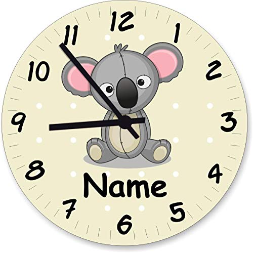 ShirtInStyle Wanduhr Kinderzimmer Wanduhr Koala mit Wunschnamen Geschenk Uhr Kinder Handmade, 29cm, Pastellbgelb von ShirtInStyle