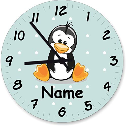 Shirtinstyle Wanduhr Kinderzimmeruhr Pinguin mit Wunschnamen Geschenk Uhr Kinder Handmade, 20cm, Farbe Pastellmint Shirtinstyle Wanduhr Kinderzimmeruhr Pinguin mit Wunschnamen Geschenk Uhr Kinder Handmade, 20cm, Farbe Pastellmint von Shirtinstyle
