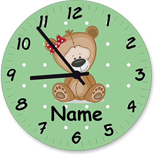 Shirtinstyle Wanduhr Kinderzimmeruhr Teddy Bär mit Wunschnamen Geschenk Uhr Kinder Handmade, 29cm, Farbe Pastellbgrün Shirtinstyle Wanduhr Kinderzimmeruhr Teddy Bär mit Wunschnamen Geschenk Uhr Kinder Handmade, 29cm, Farbe Pastellbgrün von Shirtinstyle