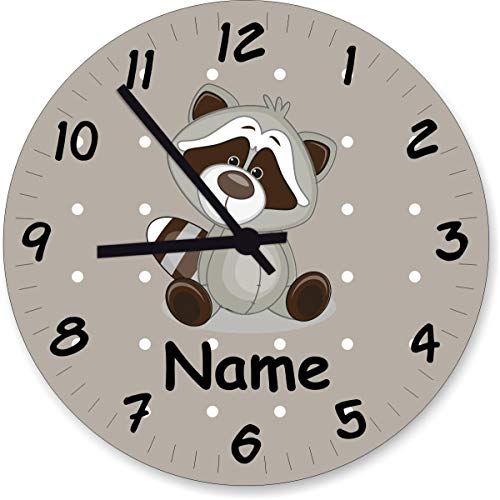 ShirtInStyle Wanduhr Kinderzimmer Wanduhr Waschbär mit Wunschnamen Geschenk Uhr Kinder Handmade, 29cm, Pastellbeige von ShirtInStyle