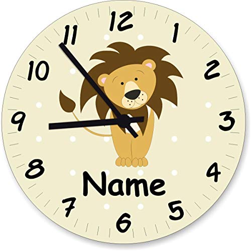 ShirtInStyle Wanduhr Kinderzimmer Wanduhr Löwe mit Wunschnamen Geschenk Uhr Kinder Handmade, 29cm, Pastellbgelb von ShirtInStyle