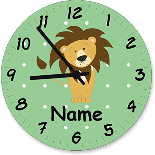 ShirtInStyle Wanduhr Kinderzimmer Wanduhr Löwe mit Wunschnamen Geschenk Uhr Kinder Handmade, 29cm, Pastellbgrün von ShirtInStyle