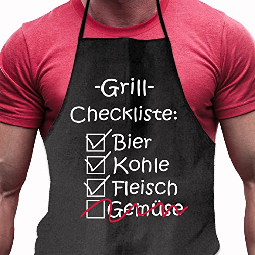 Shirtoo Grillschürze Checkliste Bier Kohle Fleisch - Lustiges Geschenk für echte Männer und Grill-Fans von Shirtoo