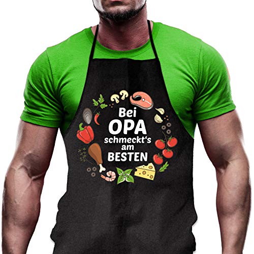 Shirtoo Kochschürze Bei Opa schmeckts am Besten - Lustiges Geschenk für Männer und Hobbyköche zum Geburtstag oder zu Weihnachten von Shirtoo