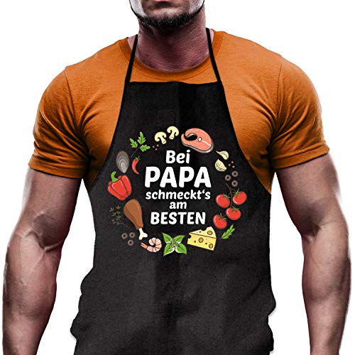 Shirtoo Kochschürze Bei Papa schmeckts am Besten - Lustiges Geschenk für Männer und Hobbyköche zum Geburtstag oder zu Weihnachten von Shirtoo