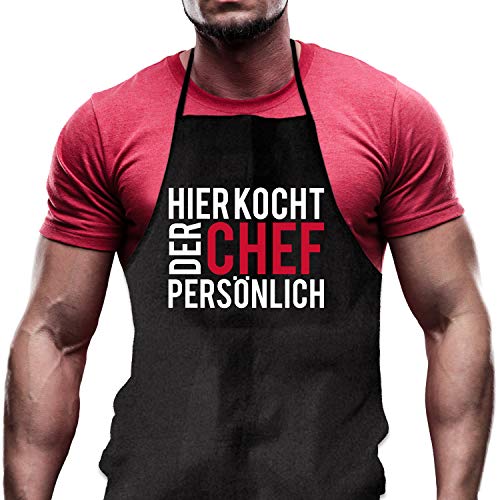 Shirtoo Kochschürze Hier kocht der Chef persönlich - Lustiges Geschenk für Männer und Hobbyköche zum Geburtstag oder zu Weihnachten von Shirtoo