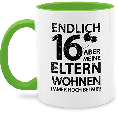 Tasse Tassen 325ml - 16. Geburtstag - Endlich sechzehn aber meine Eltern wohnen immer noch bei mir! schwarz - 325 ml - Hellgrün - sixteen 16 teetasse geschenk zum jahre junge geschenke von Shirtracer