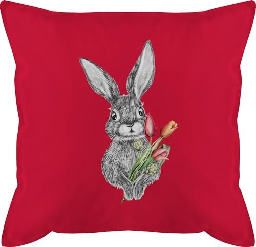 Kissen 50x50 - Osterkissen - Kaninchen Hase - 50 x 50 cm - Rot - ostergeschenke kleinigkeit frohe ostern hasen mit ostermotiv geschenk ostergeschenk ostersachen osterhasen osterüberraschung von Shirtracer