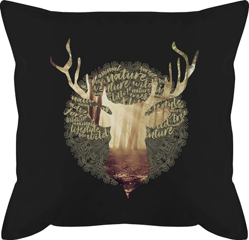 Kissen 50x50 - Dekoration - Hirsch Jäger - 50 x 50 cm - Schwarz - Jaeger mit füllung geweih sofakissen Bavaria männerkissen hirsche bezug Bavarian Pillow hirschen Kissenbezug jagdmotiv von Shirtracer