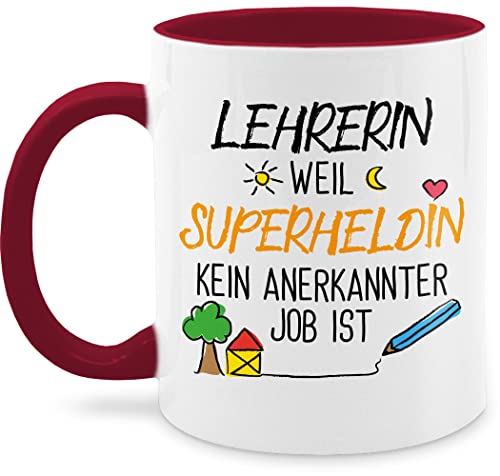 Tasse Tassen 325ml - Lehrerin weil Superheldin kein anerkannter Job ist - 325 ml - Bordeauxrot - nur noch eine pflanze für geschenke fuer lehrerinnen kaffeetasse lieblingslehrerin schokotasse von Shirtracer