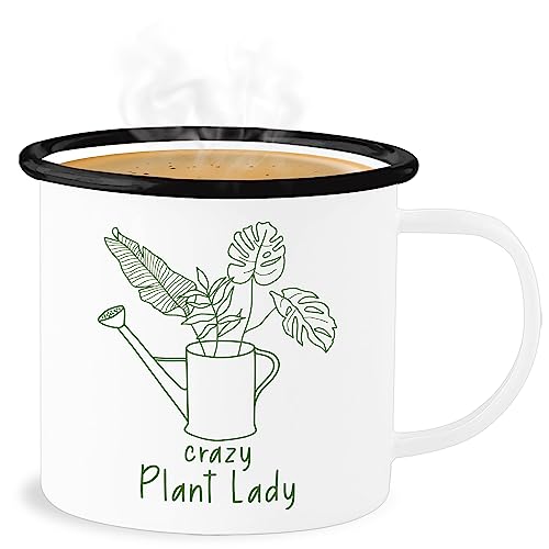 Emaille Becher Blechbecher - Deko Tasse Hobby Geschenk - Crazy Plant Lady grün - 300 ml - Weiß Schwarz - pflanzenliebhaber pflanzen von Shirtracer