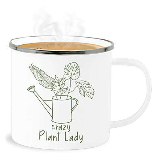 Emaille Becher Blechbecher - Deko Tasse Hobby Geschenk - Crazy Plant Lady grün - 300 ml - Weiß Silber - pflanzenliebhaber pflanzen von Shirtracer