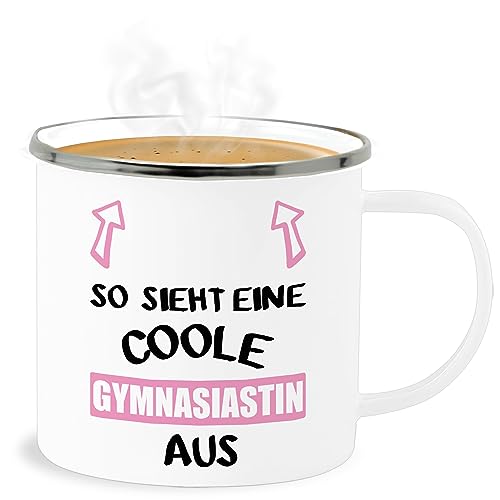 Emaille Becher Blechbecher - Einschulung Geschenk Tasse Schulanfang - So sieht eine coole Gymnasiastin aus - 300 ml - Weiß Silber - 1 klasse schulwechsel schule übertritt gymnasium schulstart 5. von Shirtracer