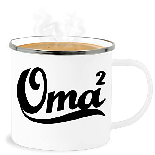 Emaille Becher Blechbecher - Großmutter - Oma hoch 2 - schwarz - 300 ml - Weiß Silber - geschenke omas omi geschenk tag für beste granny tasse omilein grandma die omis geschenkideen weihnachten von Shirtracer