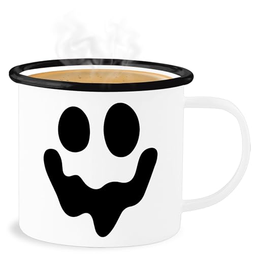 Emaille Becher Blechbecher - Halloween - Tassen - Geist Gespenst Spuk Einfach Gruselig - 300 ml - Weiß Schwarz - haloween outfits geister tasse hellowee helloween gruselige gruseliges happy von Shirtracer