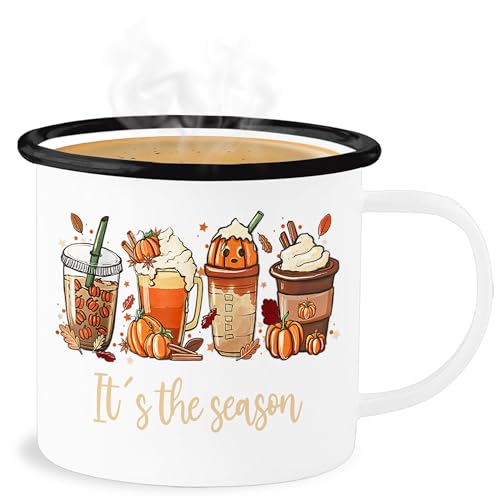 Emaille Becher Blechbecher - Halloween Tassen - It's the Season - Herbst Blätter Kürbis Heißgetränke Gewürze - 300 ml - Weiß Schwarz - haloween outfits und tasse hellowee gruselig helloween von Shirtracer