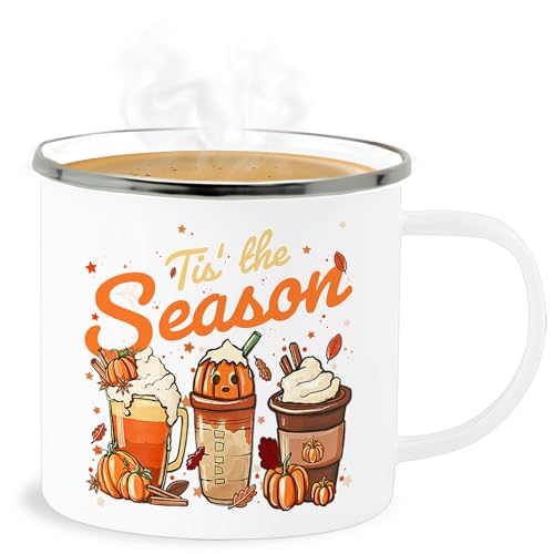 Emaille Becher Blechbecher - Halloween - Tassen - Pumpkin Kürbis Tis' the Season Herbst - 300 ml - Weiß Silber - gruselig tis tasse hellowee haloween outfits helloween happy gruselige gruseliges von Shirtracer