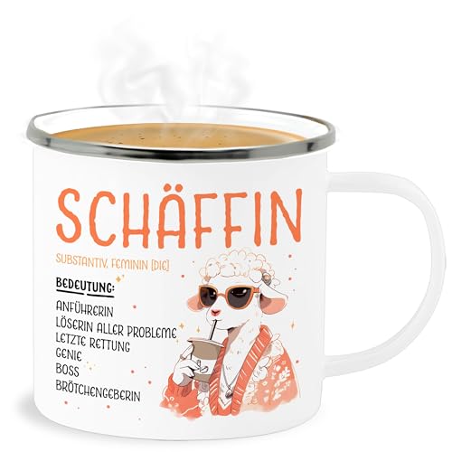 Emaille Becher Blechbecher - Job & Beruf Tasse - Schäffin - Chefin Geschenk Anführerin Leiterin Vorgesetzte Lustig Witzig Weihnachten - 300 ml - Weiß Silber - geschenke für tassen von Shirtracer