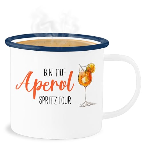 Emaille Becher Blechbecher - Karneval & Fasching - Tassen - Bin auf Aperol Spritztour I JGA I Mädelsabend I Spritz Tour - 300 ml - Weiß Blau - alubecher fasching- glas tasse blech carnevale feiern von Shirtracer