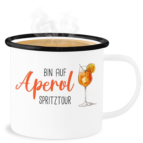 Emaille Becher Blechbecher - Karneval & Fasching - Tassen - Bin auf Aperol Spritztour I JGA I Mädelsabend I Spritz Tour - 300 ml - Weiß Schwarz - alubecher fasching- glas tasse blech carnevale von Shirtracer
