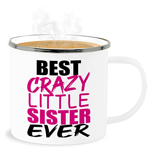 Emaille Becher Blechbecher - Tassen - Best Crazy Little Sister I Kleine Schwester Geschenk - 300 ml - Weiß Silber - lil sis verrückte tasse schwesterherz schwestern blech 2023 für 2024 von Shirtracer