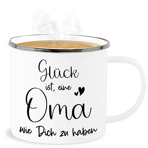 Emaille Becher Blechbecher - Großmutter - Glück ist, eine Oma wie Dich zu haben - 300 ml - Weiß Silber - omas ist omi geschenk geschenke für omis beste weihnachten geschenkideen die tag granny von Shirtracer