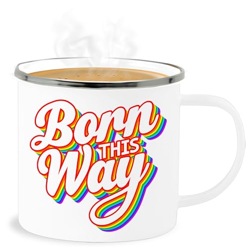Emaille Becher Blechbecher - Pride Tasse LGBTQ Flagge - Born this way Regenbogen - 300 ml - Weiß Silber - lgbt csd lesbian lqbtq gay lgbtqia queer kleidung month Emaille Becher Blechbecher - Pride Tasse LGBTQ Flagge - Born this way Regenbogen - 300 ml - Weiß Silber - lgbt csd lesbian lqbtq gay lgbtqia queer kleidung month von Shirtracer