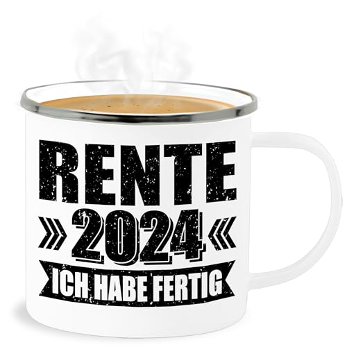 Emaille Becher Blechbecher - Geschenk Rentner Tasse - Rente 2024 ich habe fertig - 300 ml - Weiß Silber - ruhestand rentenbeginn frau renter pensionär pensionisten pensionierung von Shirtracer