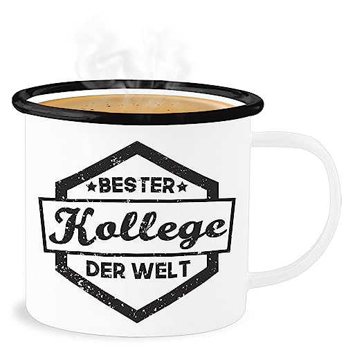 Emaille Becher Blechbecher - Statement - Bester Kollege der Welt Tasse - 300 ml - Weiß Schwarz - statements kollegen tassen frohes neues jahr arbeitskollege blech new year lieblingskollege mit von Shirtracer