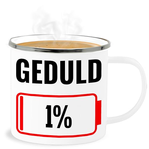 Emaille Becher Blechbecher - Statement - Geduld 1% Spruch witzig I Lustiges Geschenk Akku leer I Batterie leer Geschenk für Ungeduldige I Geduld Außer Betrieb I Ungeduld I Low Battery - 300 ml von Shirtracer