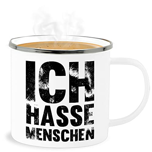 Emaille Becher Blechbecher - Statement - Ich hasse Menschen - Mag keine - 300 ml - Weiß Silber - statements sarkasmus tasse frohes neues jahr tassen new year blech mit Emaille Becher Blechbecher - Statement - Ich hasse Menschen - Mag keine - 300 ml - Weiß Silber - statements sarkasmus tasse frohes neues jahr tassen new year blech mit von Shirtracer