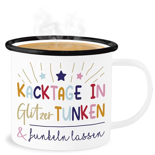 Emaille Becher Blechbecher - Statement - Kacktage in Glitzer tunken und funkeln lassen | Geschenk für Kollegen | Geschenkidee Kolleginnen | Glitzer Spruch | Motivationsspruch - 300 ml - Weiß Schwarz von Shirtracer