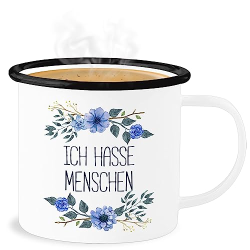Emaille Becher Blechbecher - Statement Sprüche - Ich hasse Menschen - 300 ml - Weiß Schwarz - sarkasmus blumen tasse spruch people tassen spruechen grumpy blech sprüche, grummel sprueche vintage von Shirtracer
