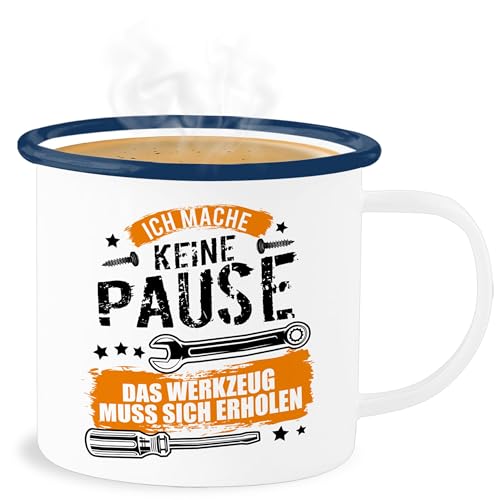 Emaille Becher Blechbecher - Statement Sprüche - Ich mache keine Pause das Werkzeug muss sich erholen - Geschenk Handwerker Werkstatt Spruch Lustig Schrauber Techniker Bauarbeiter - 300 ml - Weiß von Shirtracer