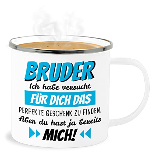 Emaille Becher Blechbecher - Tassen - Bruder Ich habe versucht für dich das Geschenk zu finden I Bruder Geschenk Brüder - 300 ml - Weiß Silber - geschwister geschenke geburtstag tasse brother von Shirtracer