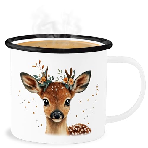 Emaille Becher Blechbecher - Tassen - Süßes Reh mit Blumen Tracht Hirsch Geschenke Waldtier Geschenk Rehkitz I Volksfest - 300 ml - Weiß Schwarz - baby tasse von Shirtracer