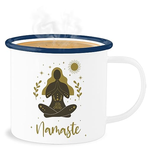 Emaille Becher Blechbecher - Tassen - Namaste Chakra Mandala Yoga - 300 ml - Weiß Blau - joga tasse meditation für fans geschenke von Shirtracer
