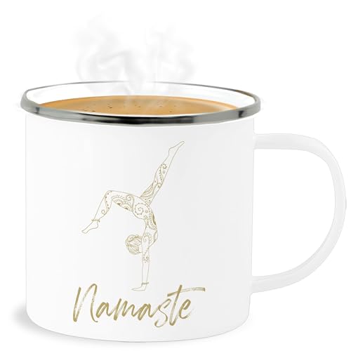 Emaille Becher Blechbecher - Tassen - Namaste Yoga Handstand Mandala Meditation - 300 ml - Weiß Silber - joga geschenke tasse für fans alles von Shirtracer