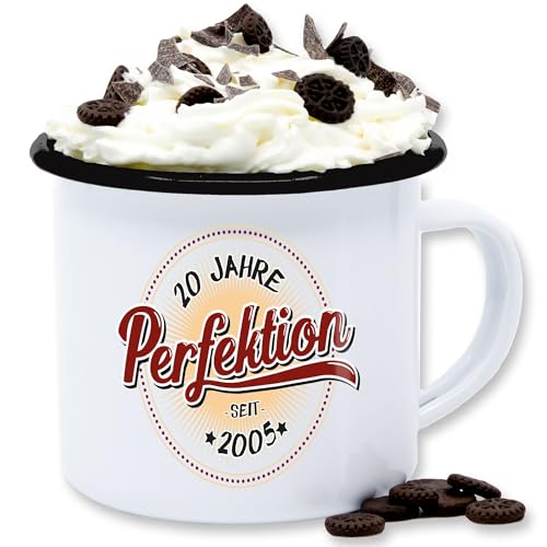 Emaille Tasse Blechtasse - 20. Geburtstag - Zwanzig Jahre Perfektion seit 2005-300 ml - Weiß Schwarz - 20 2002 blech 20.geburtstag jährige 20er jährigen geschenke zum geschenk er für von Shirtracer