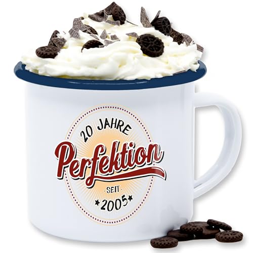 Emaille Tasse Blechtasse - 20. Geburtstag - Zwanzig Jahre Perfektion seit 2005-300 ml - Weiß Blau - 20 2002 blech 20.geburtstag jährige 20er jährigen geschenke zum geschenk er für von Shirtracer