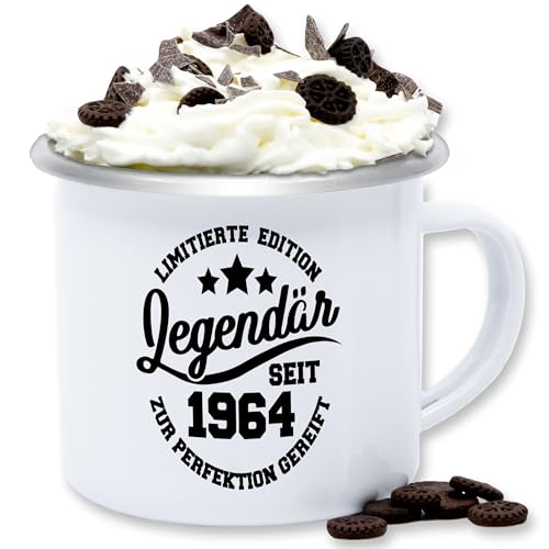 Emaille Tasse Blechtasse - 60. Geburtstag - Legendär seit 1964 - schwarz - 300 ml - Weiß Silber - 60 zum 60.geburtstag 60er sechzig überraschung sprüche geschenke geschenk birthday alles gute von Shirtracer