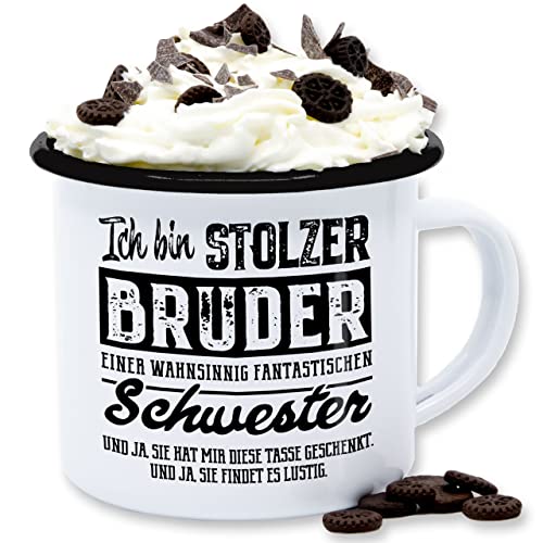 Emaille Tasse Blechtasse - Tassen - Stolzer Bruder einer fantastischen Schwester I Schwester Bruder Geschenk - 300 ml - Weiß Schwarz - brüder geschwister brother für meinen geschenke beste von Shirtracer