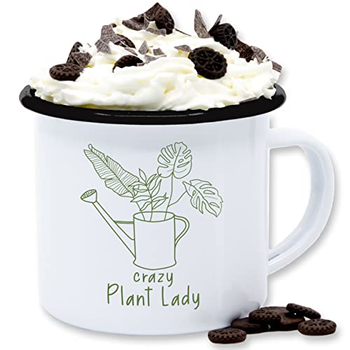 Emaille Tasse Blechtasse - Deko Hobby Geschenk - Crazy Plant Lady grün - 300 ml - Weiß Schwarz - pflanzenliebhaber pflanzen von Shirtracer