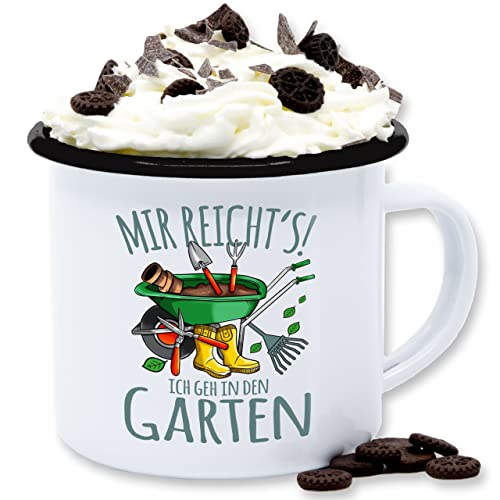 Emaille Tasse Blechtasse - Deko Hobby Geschenk - Mir reicht's ich geh in den Garten - Gartenarbeit & Gärtnern - 300 ml - Weiß Schwarz - geschenke für gärtner gärtnerin kaffeetasse gartenmotiv von Shirtracer