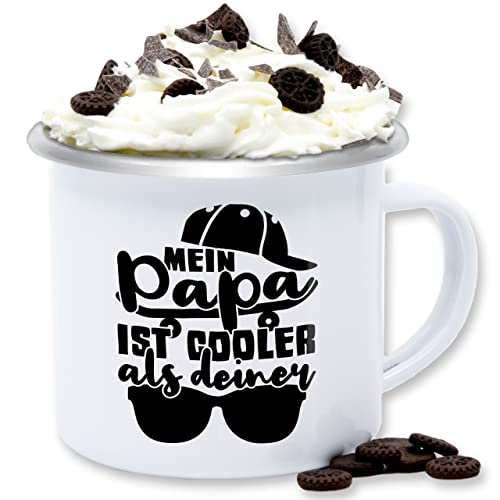 Emaille Tasse Blechtasse - Geschenk zum Vatertag - Cooler Papa I Mein Vater ist Cooler als deiner - 300 ml - Weiß Silber - vslentinsgeschenke valtentinsgeschenk vaöentinsgeschenk von Shirtracer