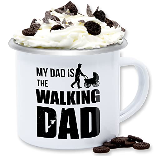 Emaille Tasse Blechtasse - Geschenk zum Vatertag - My Dad is the Walking Dad - 300 ml - Weiß Silber - papatagsgeschenk vatertagsgeschenk papa tag 1. himmelfahrt geschenke vateetagsgeschenk von Shirtracer