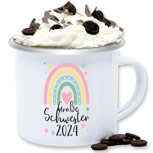 Emaille Tasse Blechtasse - Tassen - Große Schwester Geschenk 2024 Regenbogen Big Sister - 300 ml - Weiß Silber - schwestern 2023 sis für grosse verkünden geschenke fuer von Shirtracer