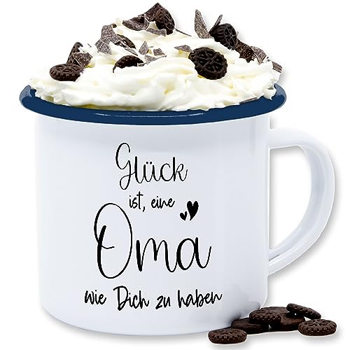 Emaille Tasse Blechtasse - Großmutter - Glück ist, eine Oma wie Dich zu haben - 300 ml - Weiß Blau - geschenke für omis ist die beste größte omi geschenk weihnachten omilein granny omas von Shirtracer